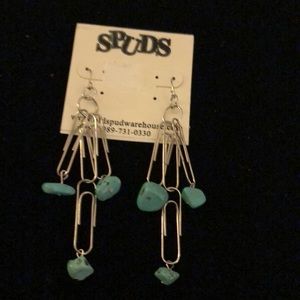 Paper clip turquoise earrings